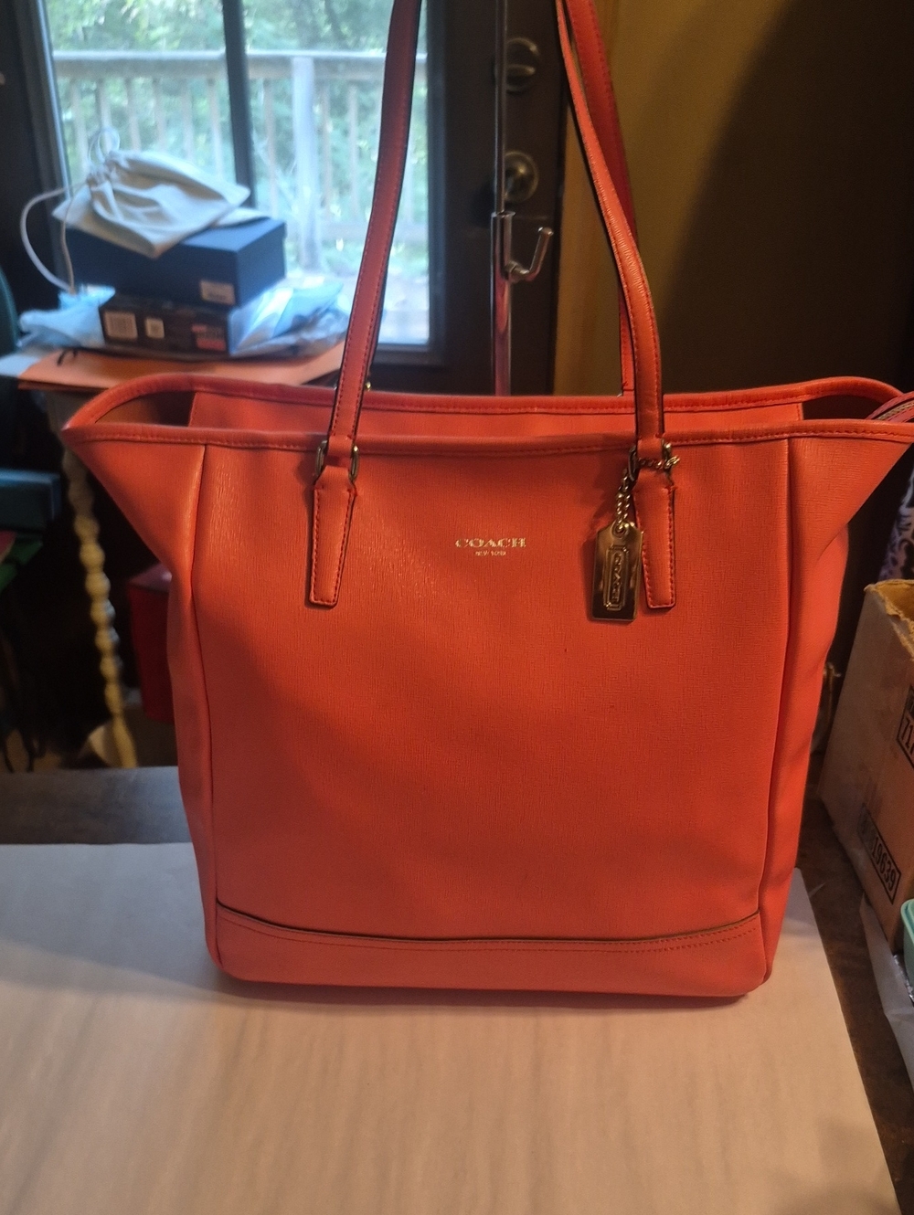 Coach Leather Tote with Signature EUC .